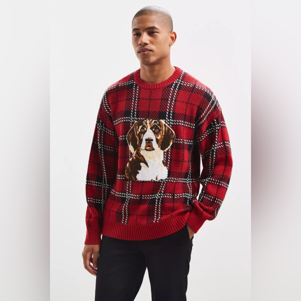 Urban Outfitters Tartan Dog Crew Neck Sweater